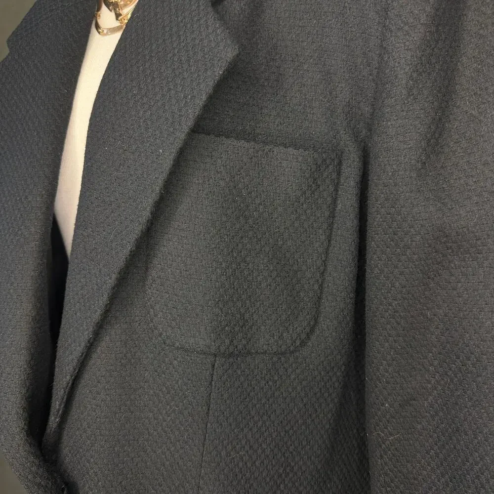 Vintage Lord & Taylor Black Textured Wool Blazer 90s Power Suit Jacket 16W